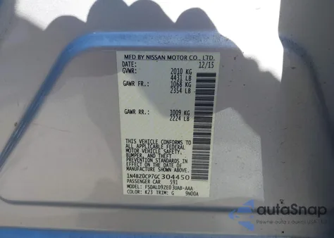 2016 Nissan Leaf Sv z USA, uszkodzony, nr VIN 1N4BZ0CP7GC304450